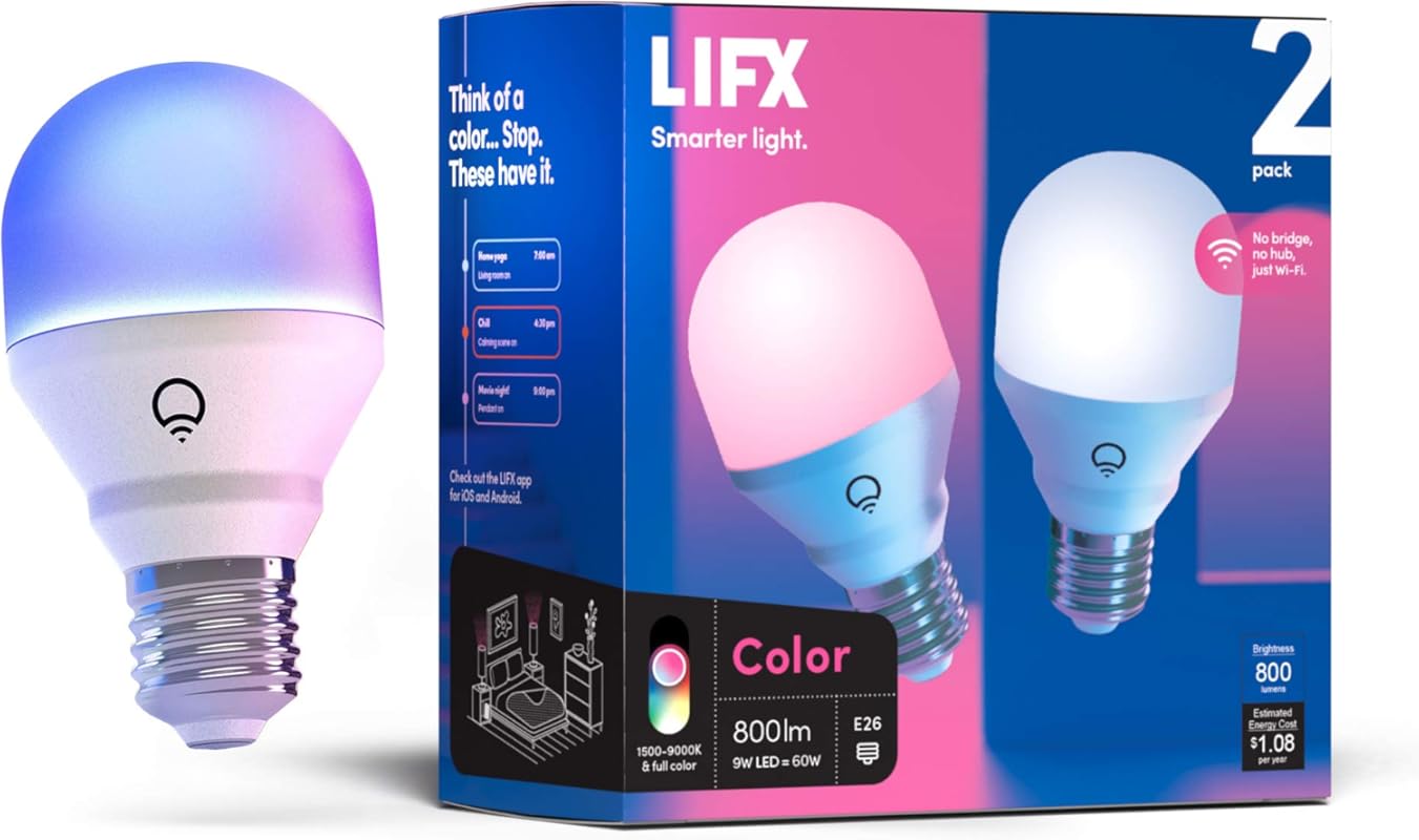 LIFX Color A19 Smart WiFi LED Bulb Compatible with Apple HomeKit, Mult