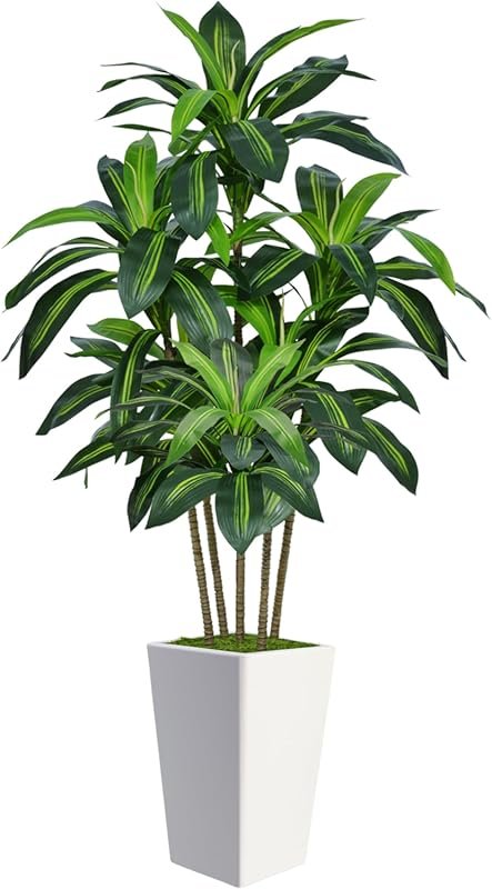 6-Foot Artificial Dracaena Silk Tree with White Planter for Minimalist