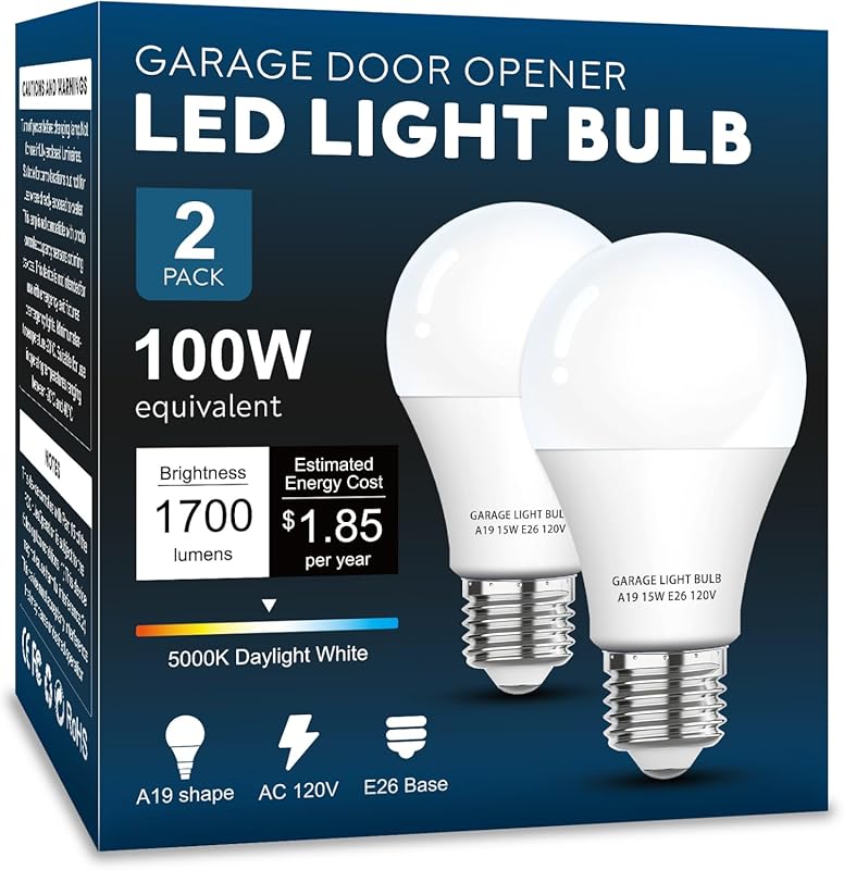 Low Interference Garage Door Opener LED Light Bulb 2-Pack 5000K Daylig