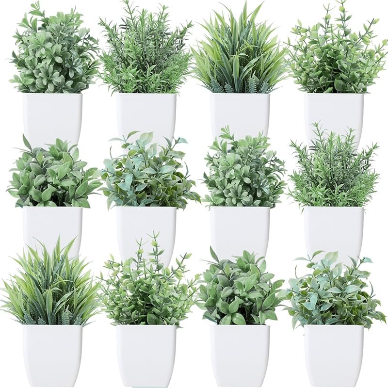 Set of 12 Mini Artificial Potted Plants