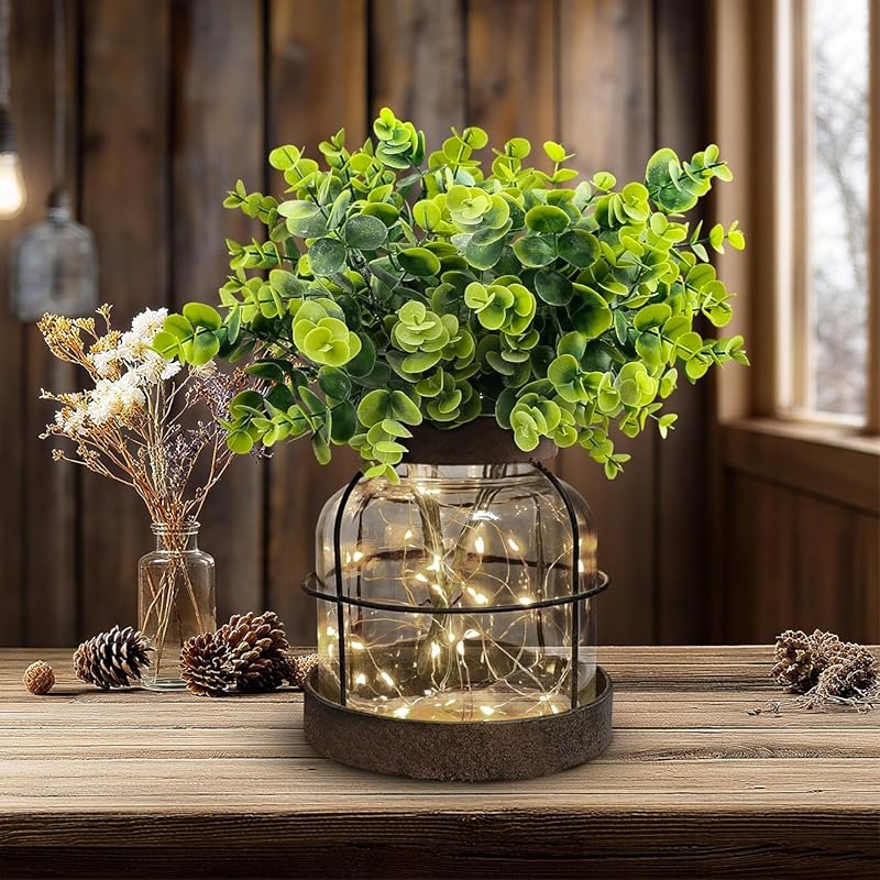 Rustic Farmhouse Glass Vase Eucalyptus
