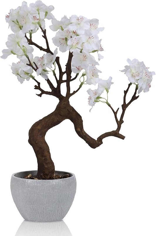 Decorative Artificial White Cherry Blossom Potted Plant