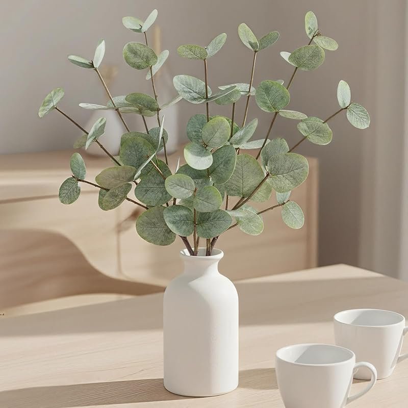 Artificial Eucalyptus in Frosted Vase