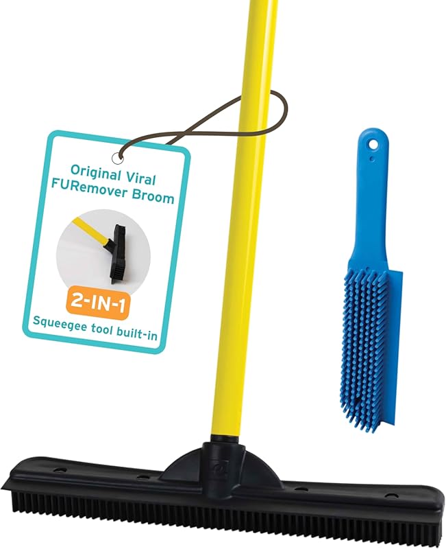 FURemover Original rubber broom for pet hair with squeegee, 58 inch ha