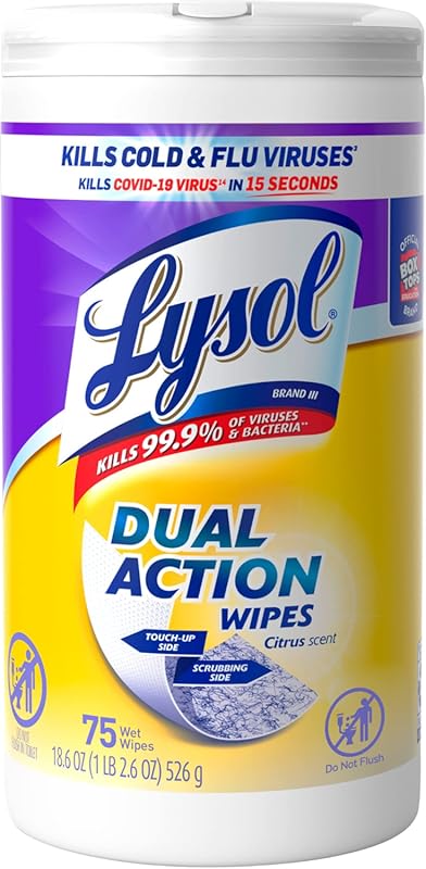 Lysol Dual Action Disinfectant Wipes for Multi-Surface Cleaning, Citru