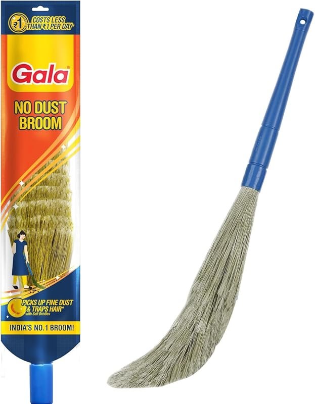 Gala No Dust Natural Fiber Broom for Floor Cleaning, Long-Handle Broom