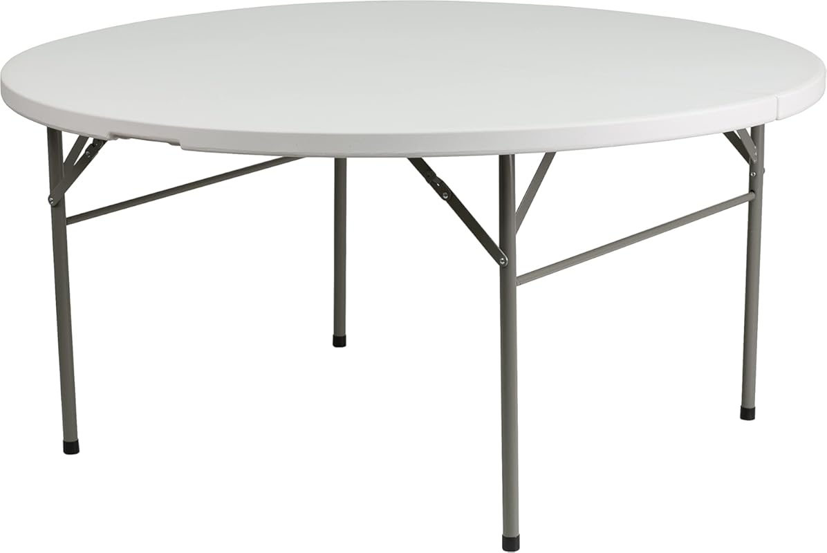 Flash Furniture 5' Round Plastic Folding Table with Carrying Handle fo