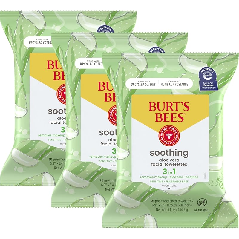 Burt's Bees Aloe Vera Face Wipes for Sensitive Skin, Soothing Makeup R