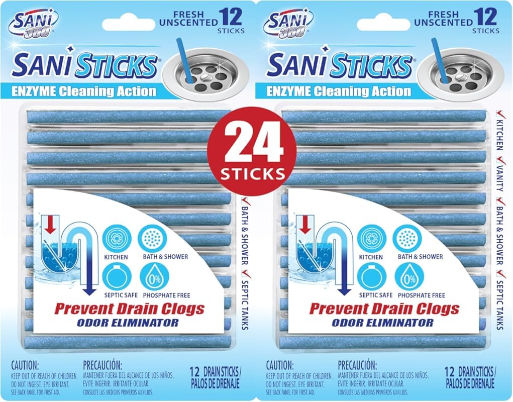 24-Count SANI Sani Sticks Drain Cleaner with Unscented Enzymes for Odo