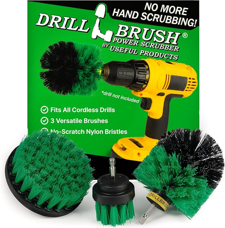 Drillbrush Green Kitchen Drill Scrub Brush Set for Sinks, Stovetops, O
