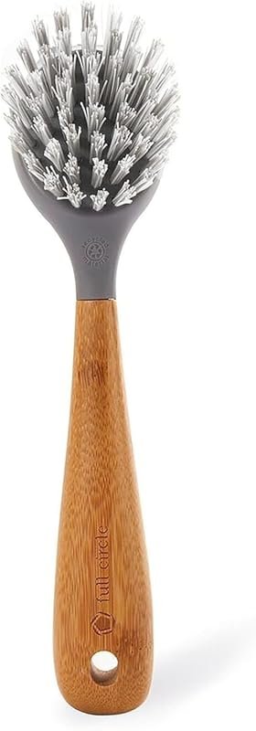 Full Circle Cast Iron Scrub Brush with Bamboo Handle for Cookware, Pot