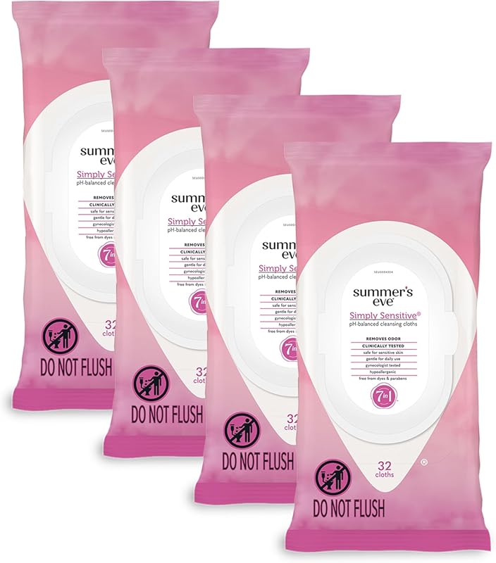 Summer's Eve Simply Sensitive Daily Feminine Wipes for Women, pH-Balan
