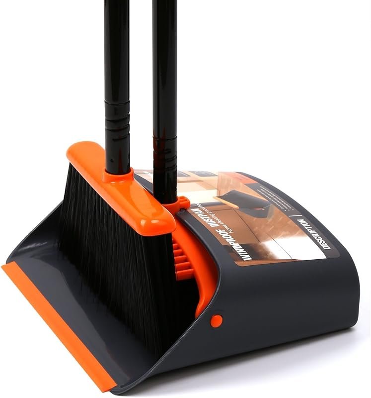 TreeLen No-Dust Broom and Dustpan Set with 52-Inch Long Handle for Hom