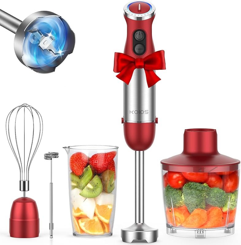 The KOIOS 1000W immersion blender has a copper motor and includes a be