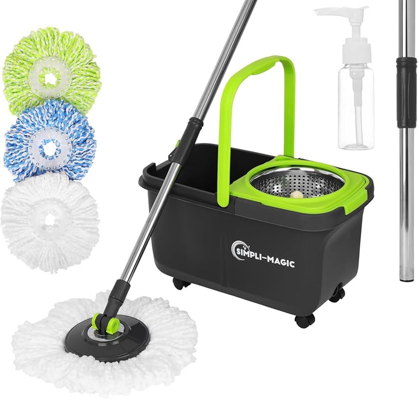 SIMPLI-MAGIC 360 Durable Spin Mop and Bucket System with Three Absorbe