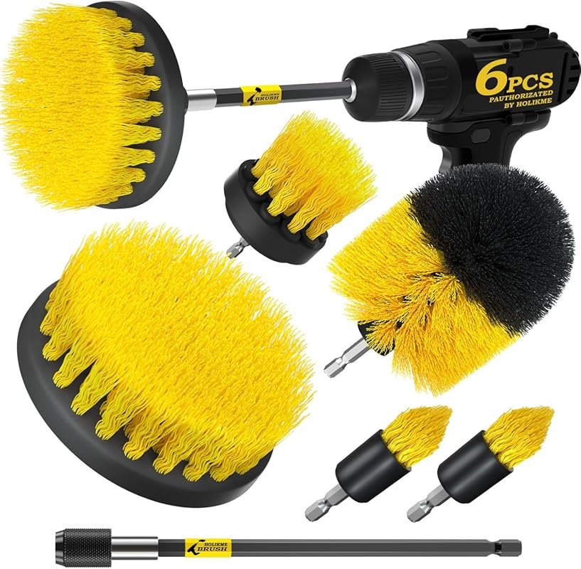 Holikme Drill Brush Power Scrub Brush Attachment Set, 6-Piece Long Bru