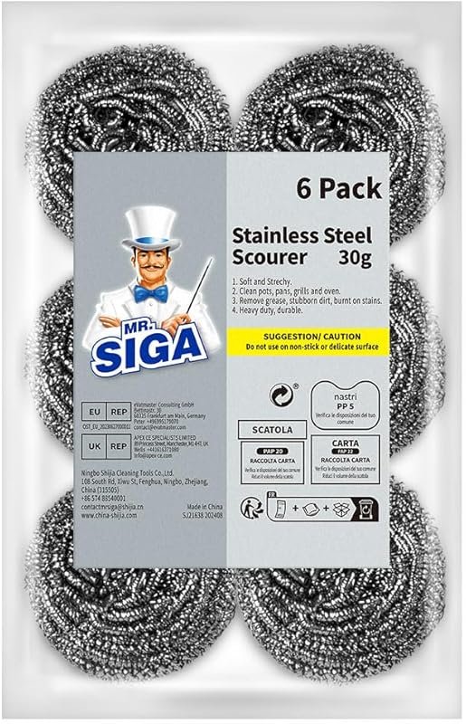 MR SIGA Stainless Steel Scourer in Six-Pack for Sink and Pot Cleaning