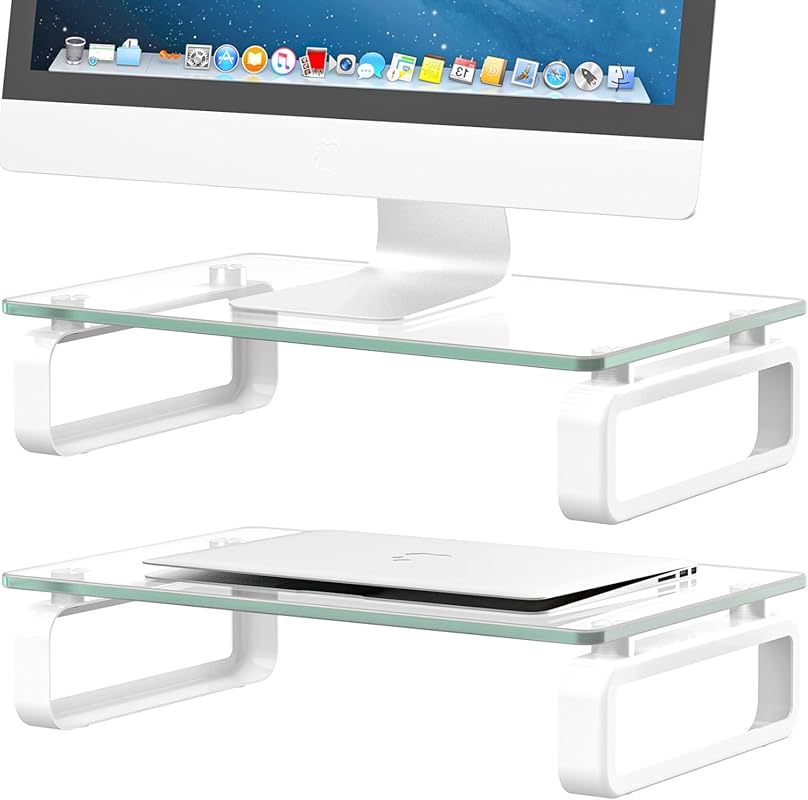 Hemudu 2-Pack Tempered Glass Monitor Riser with Metal Legs, Multimedia
