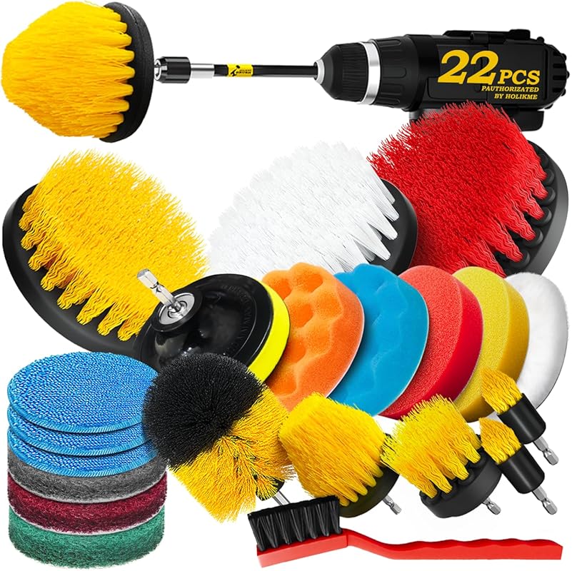 Holikme 22-Piece Drill Scrub Brush Set with Pads and Buffing Accessori