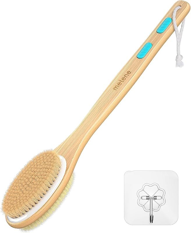 Metene Dual-Sided Long Handle Shower Body Scrub Brush with Soft and St