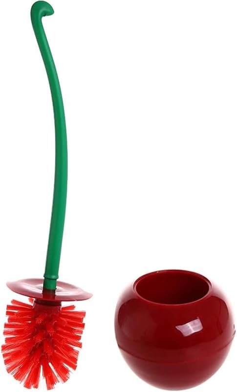 Creative Red Cherry Shaped Toilet Brush with Long Handle and Thick Bri