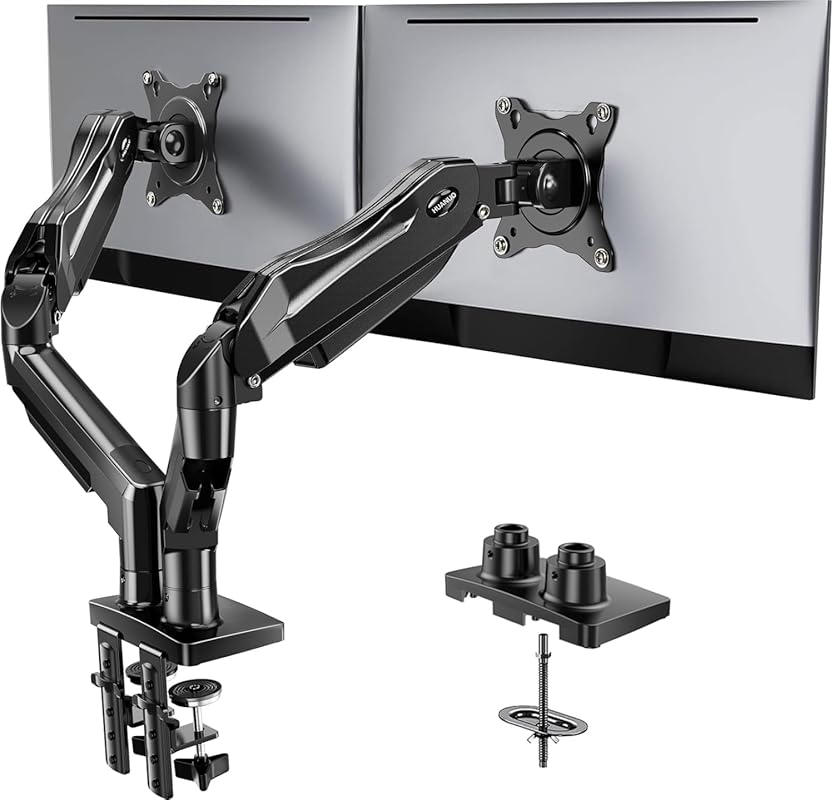 HUANUO Dual Monitor Arm for 13–32 inch Screens, Full Motion VESA, C-Cl