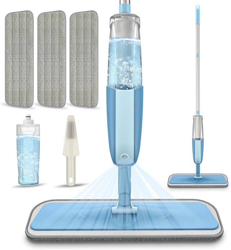 MEXERRIS Spray Wet Floor Mop with 3 Washable Pads for Hardwood, Lamina