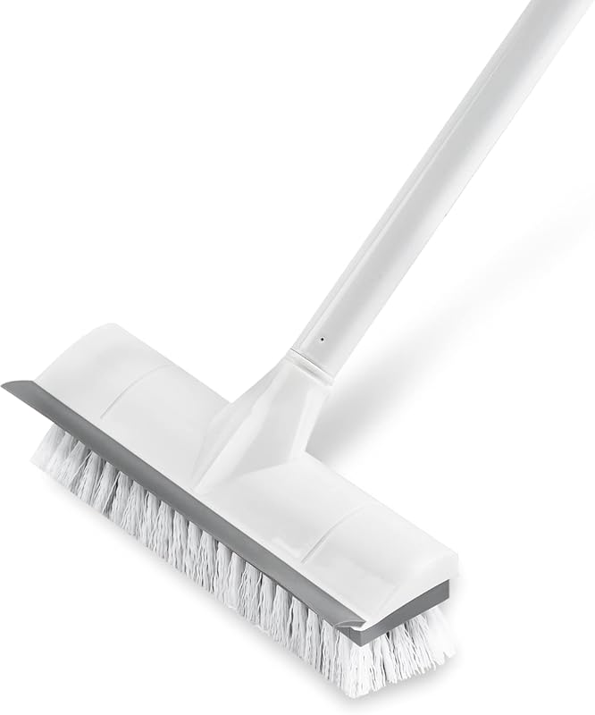 BOOMJOY Floor Scrub Brush with Long Handle, 2-in-1 Scraper and Stiff B