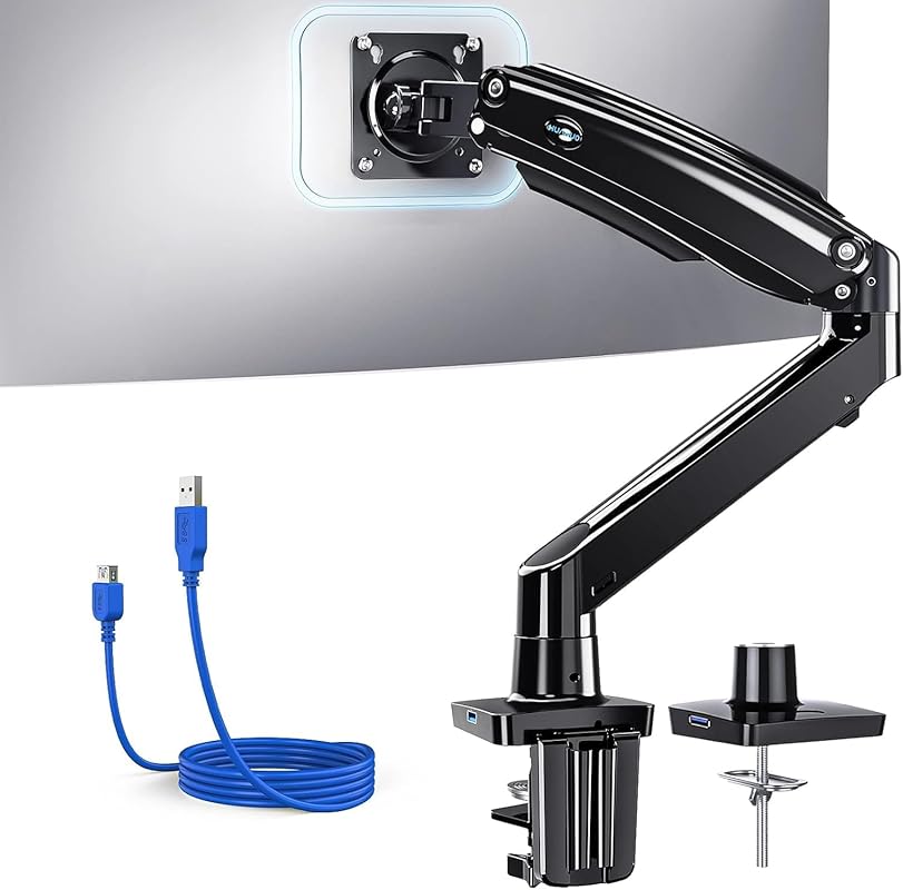 HUANUO single monitor arm for 13 to 49 inch ultrawide screens, holds 2