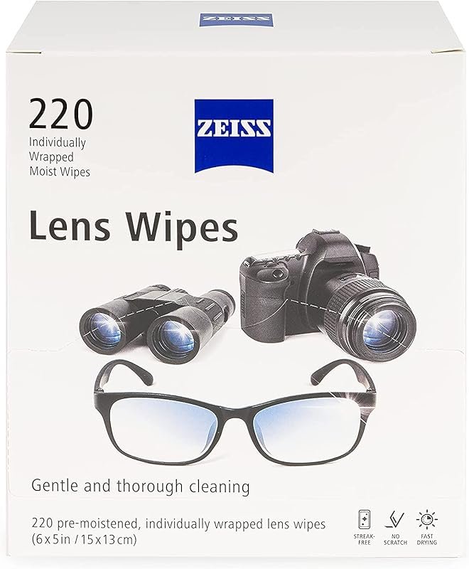 Zeiss Lens Cleaning Wipes for Glasses, 220 Count Pre-Moistened Individ