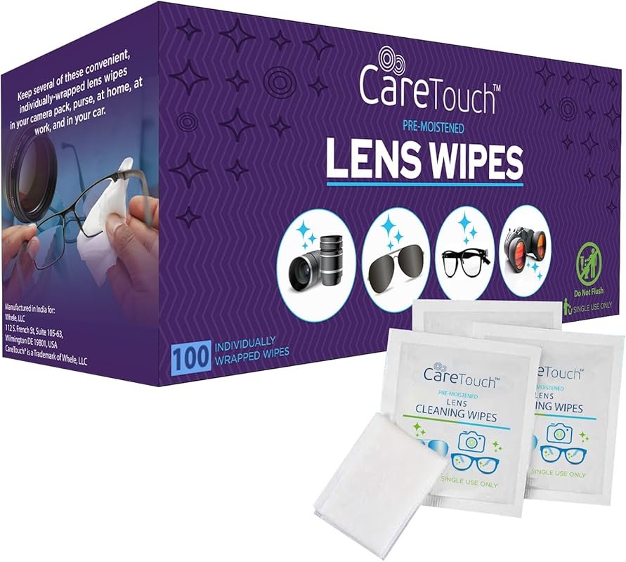 Care Touch Lens Cleaning Wipes for Glasses, 100 Count Pre-Moistened In