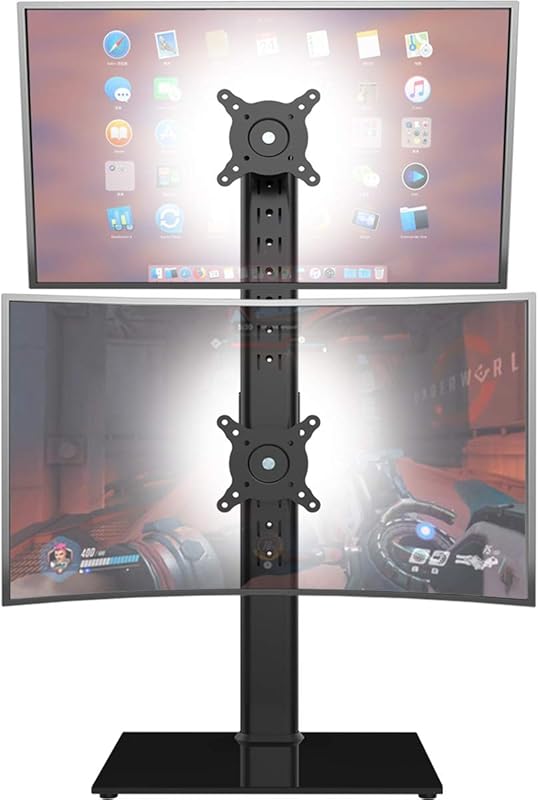 Vertical dual monitor freestanding riser for two 13-34 inch screens, t