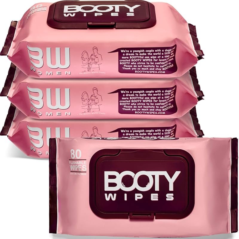 Booty Wipes Flushable Feminine Wipes for Women, pH-Balanced Aloe and V