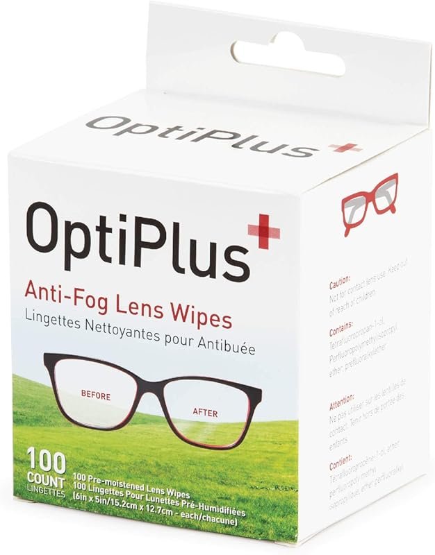 OptiPlus Anti-Fog Lens Cleaning Wipes for Glasses and Screens, 100 Cou