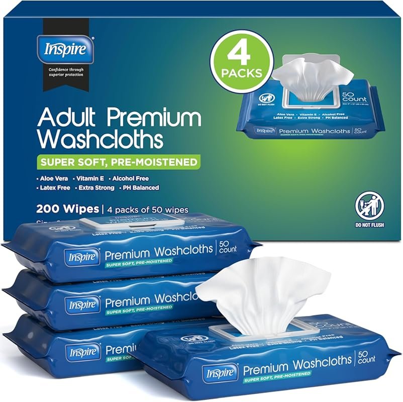Inspire Adult Wet Wipes Washcloths, Best Large Incontinence Wipes for 