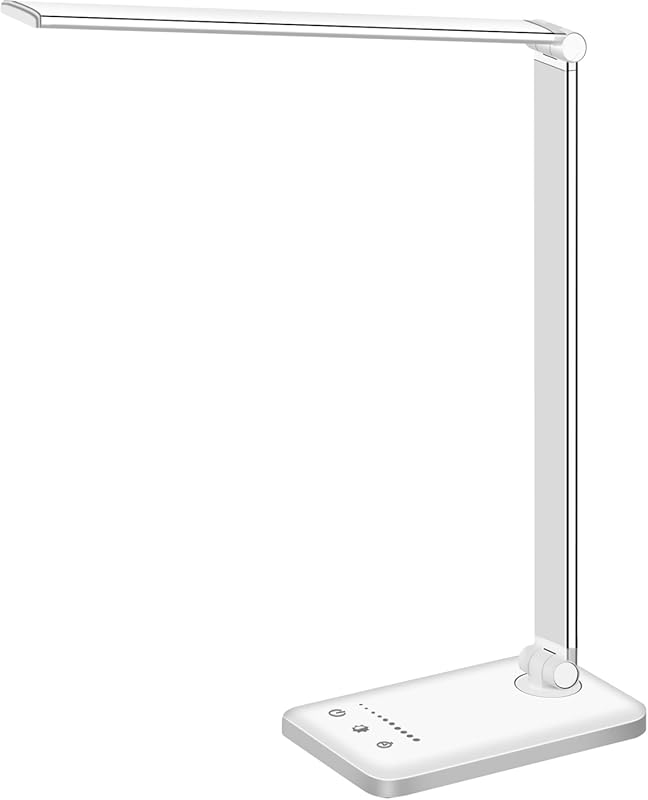 White Crown Dimmable LED Desk Lamp with USB Charging and Timer for Rea