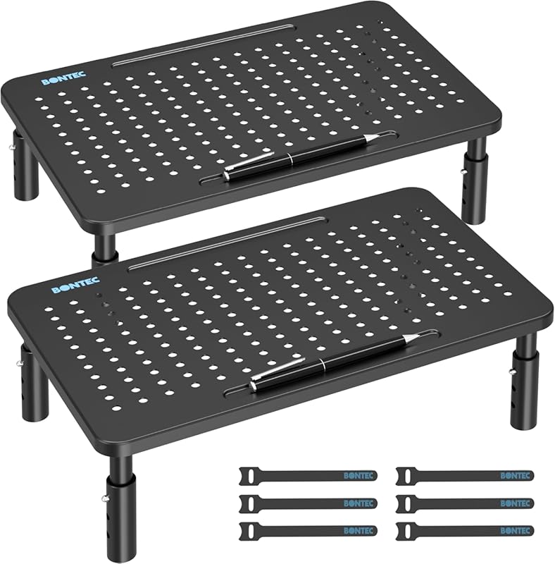 BONTEC Monitor Stand 2 Pack Height Adjustable Metal Riser with Pen Hol