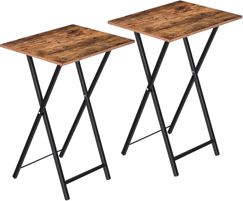 HOOBRO Set of 2 Folding TV Tray Tables, Industrial Snack Tables for Sm