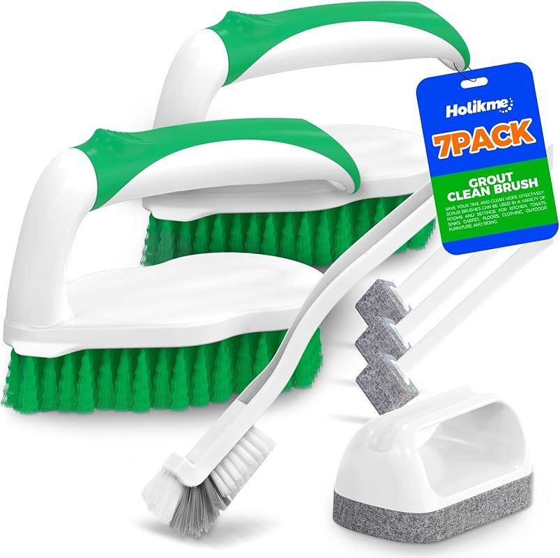 Holikme 7-Piece Bathroom Scrub Brush Set with Scraper Tip for Grout, T