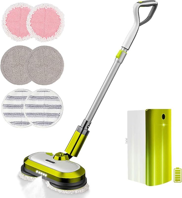 VMAI cordless spin mop with water spray, detachable battery, LED light