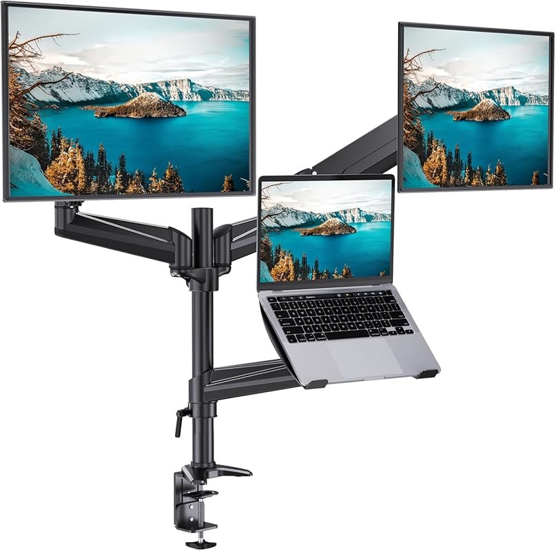 HUANUO dual monitor and laptop mount for 32 inch monitors and 17 inch