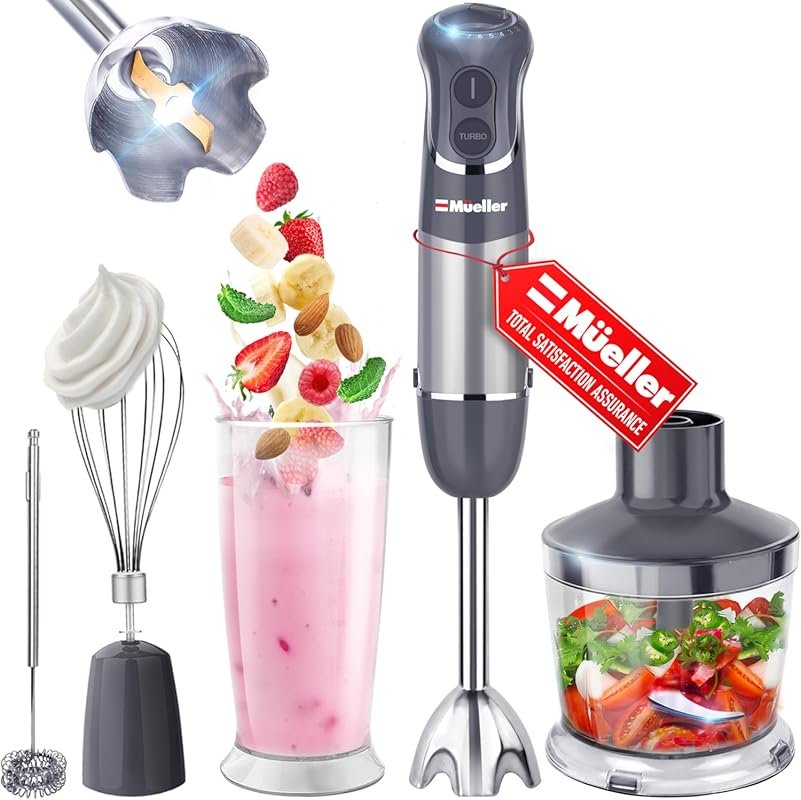 Mueller 5-in-1 Multistick Immersion Blender with 12 Speeds, Whisk, Fro