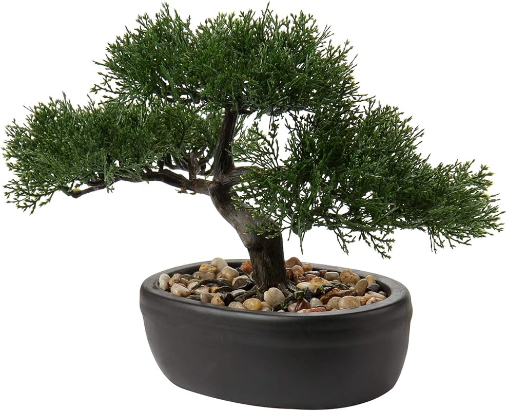 Artificial Bonsai Tree Juniper Faux Plant with Ceramic Pot for Home an