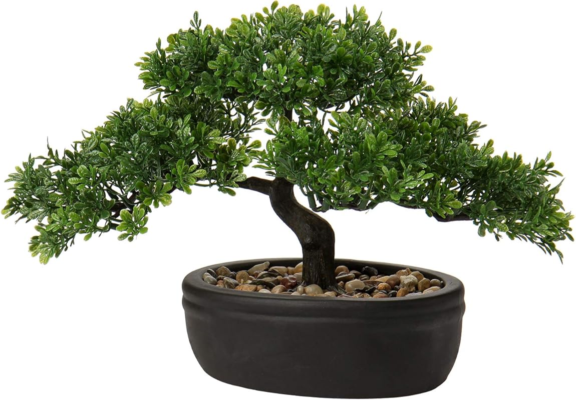 Artificial Bonsai Tree Juniper Faux Plant with Ceramic Pot for Home an