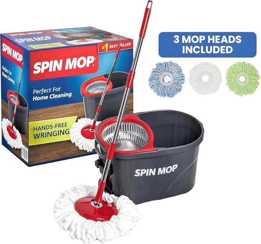 SIMPLI-MAGIC Spin Mop Cleaning System with 3 Microfiber Heads, Bucket 