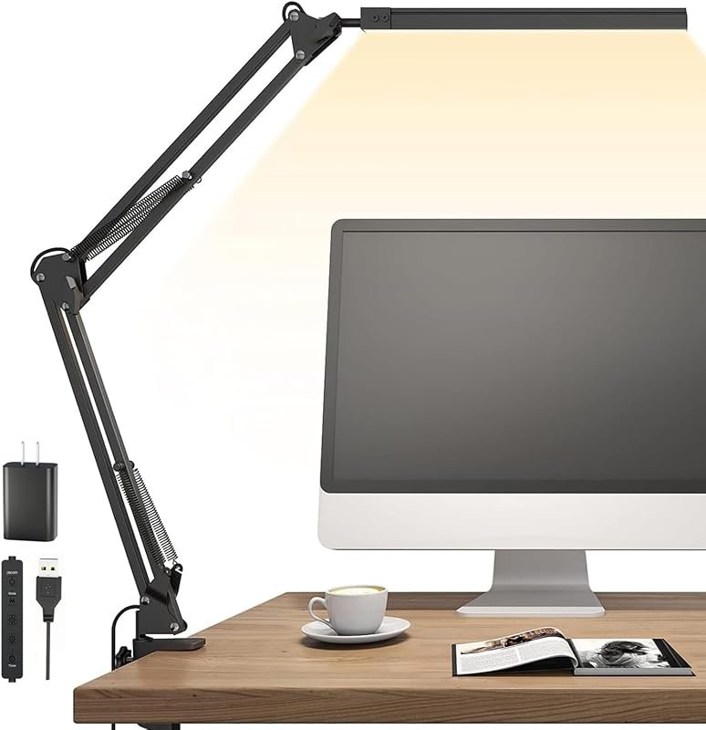 LED Desk Lamp with Clamp, 5 Light Modes, and Adjustable Brightness for Home Office