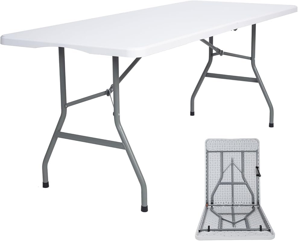 Folding Table 6ft Heavy Duty Portable Table Indoor Outdoor with Partie