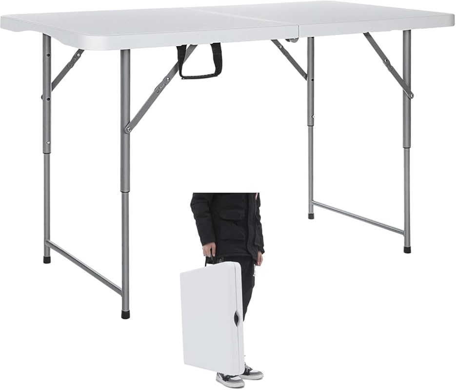 4 Foot Heavy Duty Adjustable Height Folding Table for Indoor and Outdo