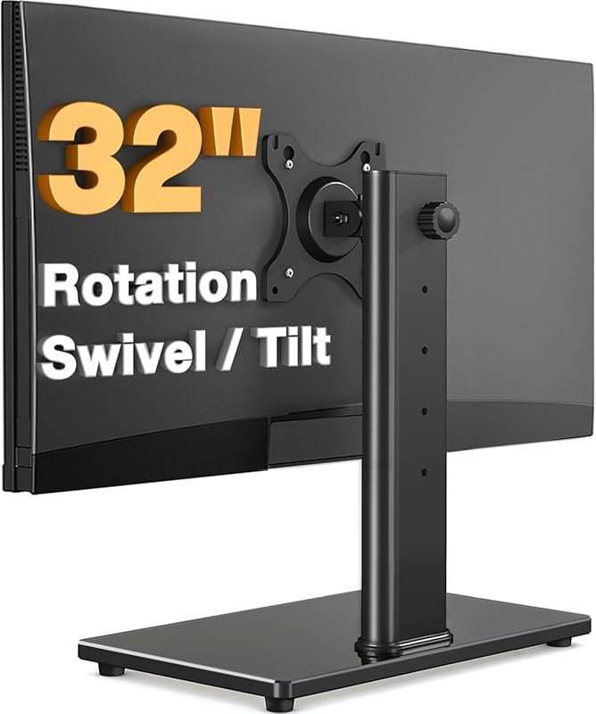 Single VESA Monitor Stand for 13–32 inch Screens, Free-Standing Riser 