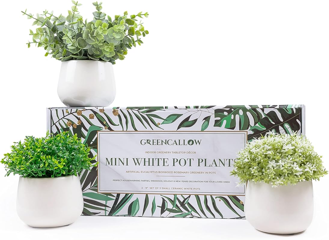 Set of 4 Mini Faux Plants for Indoor Decor - Rosemary, Eucalyptus, and